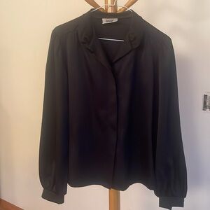 True vintage Lucia brand women’s black silk blouse.